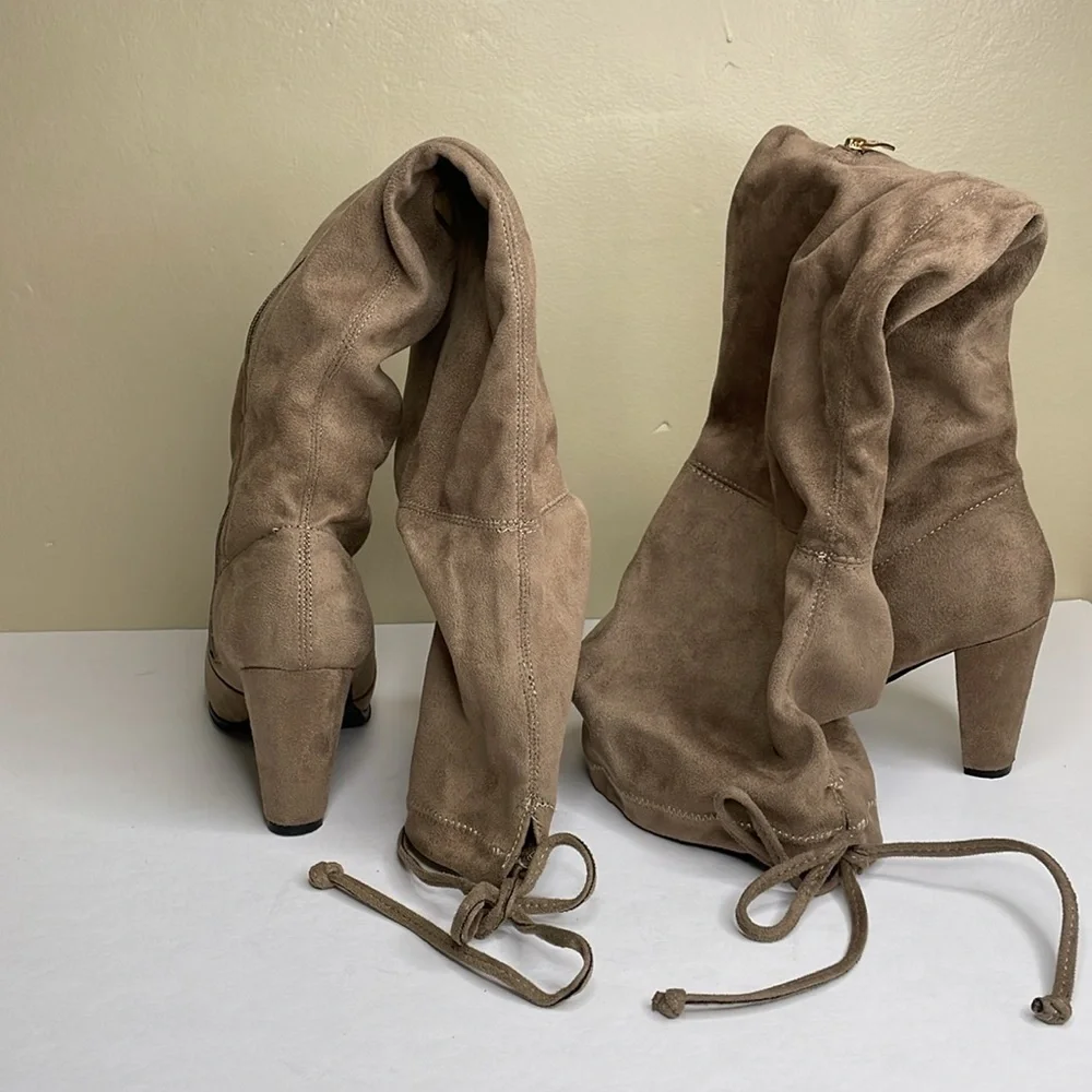 CATHERINE MALANDRINO Over-The-Knee Boots Light Brown “GORGEOUS” Faux Suede 7.5